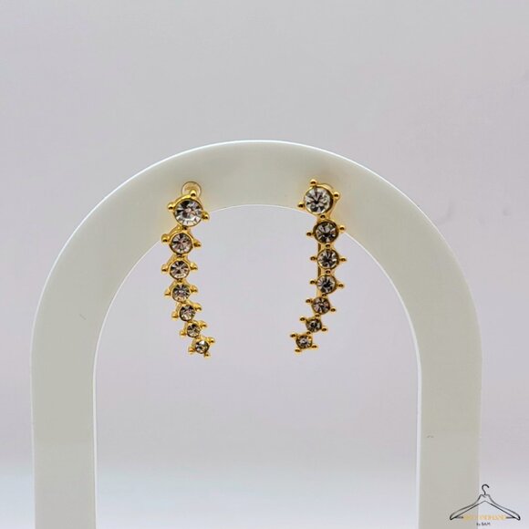 Gold Crystal Curve Drop Earrings - Picture 1 of 2